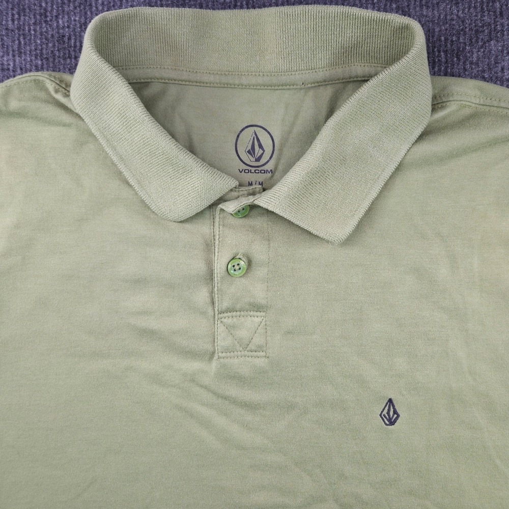 Volcom Polo Shirt Mens Medium Green Short Sleeve Skater Surf Logo Casual